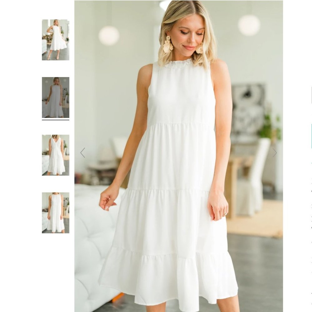 White Ruffle Midi Dress - Picture 2 of 6